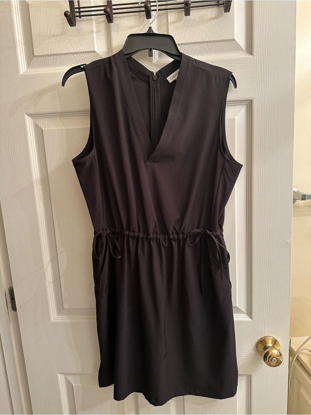 Calvin Klein Black Sleeveless V-Neck Drawstring Mini Dress